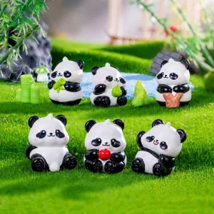 Miniature simpatici panda in resina micro paesaggio decorazione scrivania auto giocattoli 6 pz