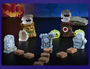 Halloween micro landscape resin ornament set, miniature ghost and pumpkin spooky tabletop decor.