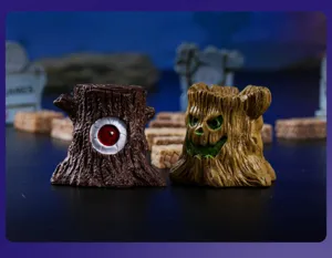 Halloween resin tree stump miniature ornament, spooky micro landscape crystal ball decor accessory.
