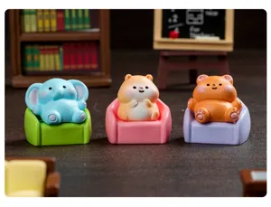 Miniature cute animal figurine on colorful sofa resin craft micro landscape decor item
