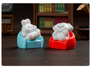 Cute miniature animal figurines sitting on mini sofas, perfect desktop decorations and micro landscape.