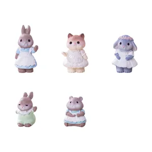 Vintage pastoral animal resin figurines set, cute miniature garden decor desk ornaments.