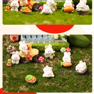 Miniature resin cute rabbit figurines moss landscape gardening desktop decoration accessories