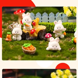 Mini resin rabbit figurines micro landscape miniature garden moss ornament cute decor set