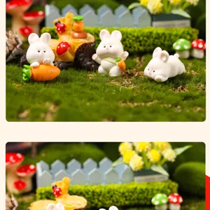 Cute resin cartoon rabbit micro landscape ornaments mini garden decoration accessories desktop decor