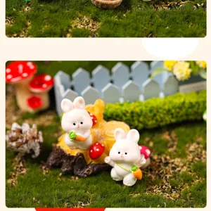 Resin cute cartoon rabbit miniature figurines for micro landscape fairy garden desktop decor.