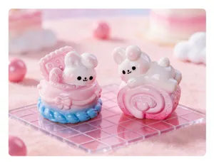 Dettaglio statuetta resina coniglietto dessert carino, perfetto per cruscotto auto e accessori fai da te.
