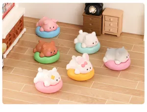 Cute miniature sleeping animal resin figurine set for adorable desktop and car decor.