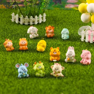 Chinese Zodiac Cartoon Synthetic Resin Figurine Miniature Animals Moss Micro Landscape Desktop Ornament Home Decor