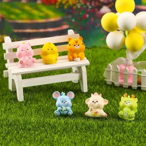 Miniature resin zodiac animal figurines cute desktop decoration micro landscape crafts set