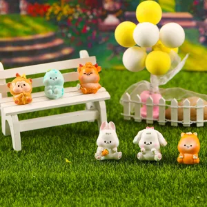 Cute cartoon zodiac resin figures moss micro landscape desktop ornament animal decor crafts