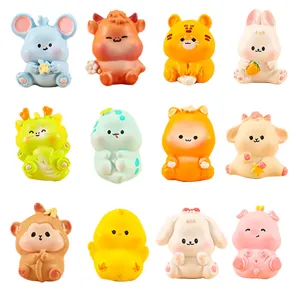 Cute 12 Chinese Zodiac resin figurines set for moss micro landscape and desktop decor.