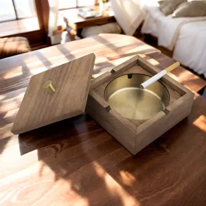 Wooden Ashtray With Lid And Metal Liner Retro Luxury Walnut Wood Cigar Ashtray For Home Office Living Room Decor