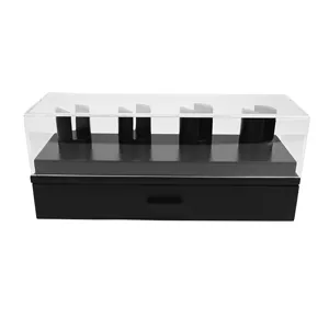Black watch storage box with clear acrylic cover and 4 slots drawer organizer display.