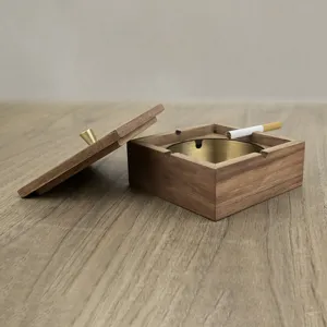 Wooden ashtray with lid square desktop home office creative luxury wooden cigarette holder