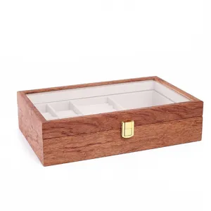 Wooden jewelry box with glass lid and lock, ring storage organizer display case for rings.