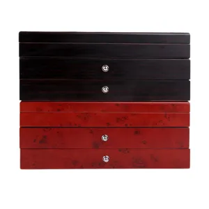 Wooden pen storage box with multiple drawers, elegant business stationery organizer.