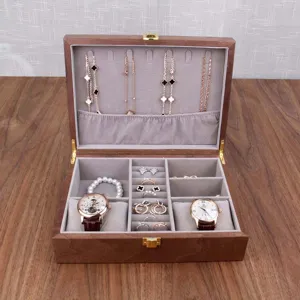 Walnut Wood Jewelry Box Watch Organizer With Glass Lid Ring Storage Case Multi-Function Display Holder For Women Men
