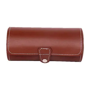 Etui de voyage pour montre en cuir PU marron 3 emplacements cylindre portable detail