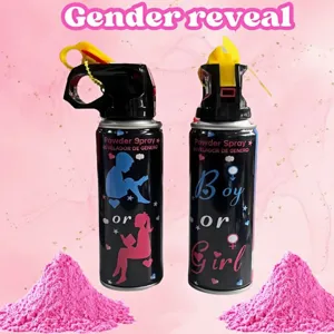 Gender reveal party powder spray container with cute boy and girl design celebration props.