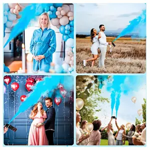 Gender reveal party powder spray cannon blue smoke confetti shooter for baby shower.