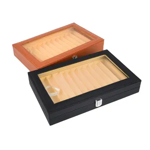 Multi Slot PU Leather Pen Display Storage Box Fountain Pen Organizer Case with Clear Window and Metal Lock