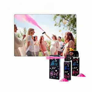 Gender reveal powder spray for party celebration, safe corn starch colored smoke canister.