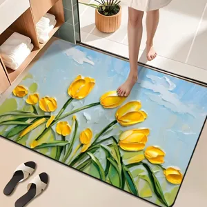 Λεπτομερής όψη του 3D κίτρινου τουλίπα ελαιογραφίας διατομίτη απορροφητικού αντιολισθητικού χαλάκι.
