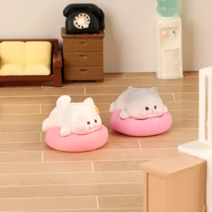 Mini resin sleeping cat figurine, cute micro landscape desktop and car decorative ornament.
