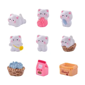 Set di statuette in resina di gatti bianchi in miniatura per micro paesaggio decorazione