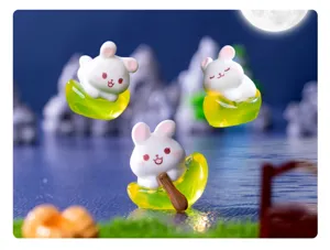 Mignonne figurine lapin lune en résine miniature décoration de paysage de bureau DIY.