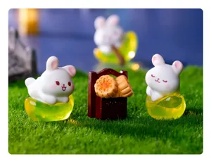 Figurines miniatures de lapins en résine lune paysage décoration de bureau micro ornement