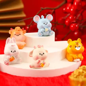Cute Chinese Zodiac Resin Ornaments Mini Cartoon Animal Figurine Micro Landscape Desktop Decor Crafts Gift
