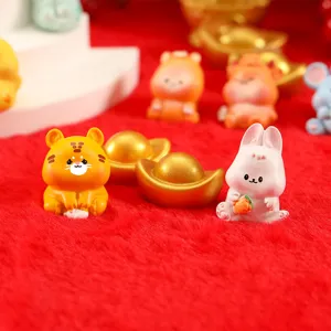 Chinese Zodiac Resin Figurines Cute Tiger Rabbit Ornaments Moss Micro Landscape Decor