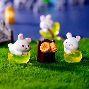 Mignons lapins en résine figurines lune micro paysage ornements de bureau pour déco DIY