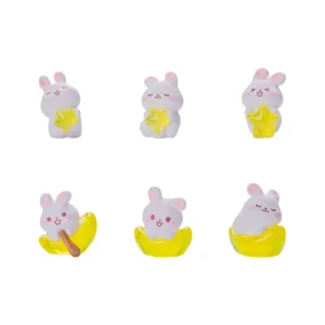 Mignon ensemble de figurines de lapin en résine avec étoiles lunes pour déco bureau.
