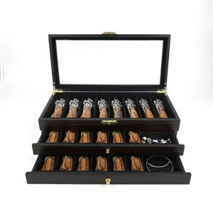 Caja de almacenamiento de madera para cuchillos plegables vitrina multiusos con tapa de vidrio