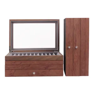 Boîte de présentation pour stylo en bois avec couvercle en verre et rangement pratique