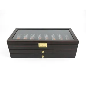 Caja de almacenamiento de madera con tapa de cristal y cajones para gran coleccion.