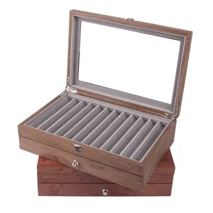 Scatola per Penne in Vetro e Legno Vintage con Coperchio e Cassetto Organizer per Penna Stilografica da Scrivania
