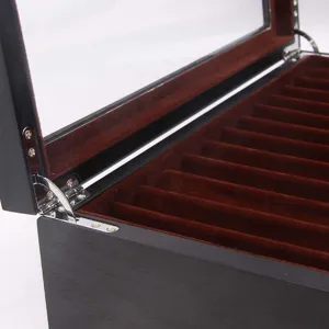 Premium wooden pen storage box with soft velvet interior slots and durable metal hinges.