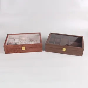 Premium Wooden Jewelry Box Display Storage Organizer with Glass Lid for Rings Earrings