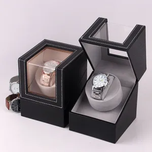PU leather single watch winder automatic rotating watch display box motor box for mechanical watches.