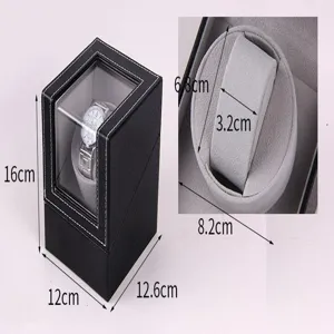 Single watch winder box black PU leather automatic mechanical watch display storage case