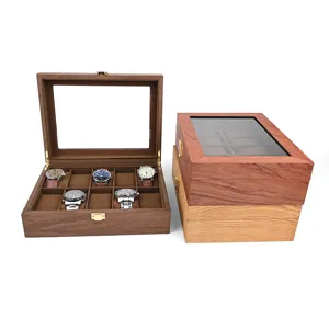 Scatola portaorologi in legno a 10 scomparti organizer per gioielli retrò con vetro.