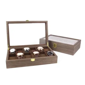 Hölzerne Uhrenbox Aufbewahrung Display Etui mit Glasfenster und Metallschloss Uhrenorganizer Schmuckaufbewahrungsbox
