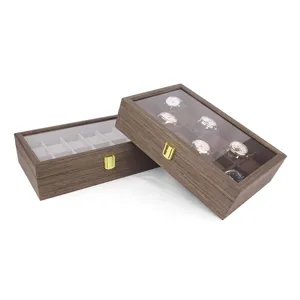 Holz Uhrenbox 12 Fächer Uhrenkoffer Vitrine mit Glasdeckel und Schloss Uhrenkasten