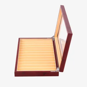 Wooden pen display box with glass lid 12 slots fountain pencil storage case business gift organizer