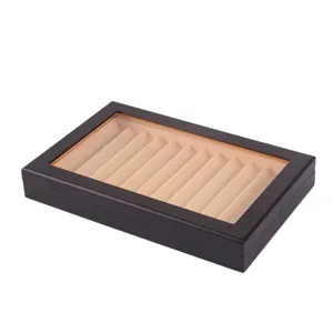 Wooden pen display box with clear acrylic lid and 12 slots for office gifts storage.