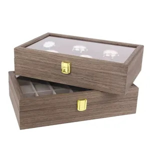 12 Fächer Holz Uhrenbox mit Glasdeckel und Schloss, Premium Uhrenkasten Organizer Aufbewahrung.